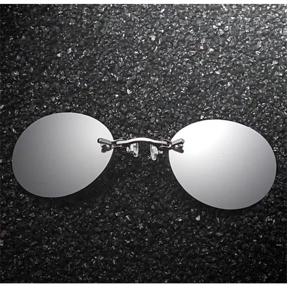 Clip On Nose Glasses Round Rimless Matrix Morpheus Sunglasses Mini Frameless - Picture 4 of 5